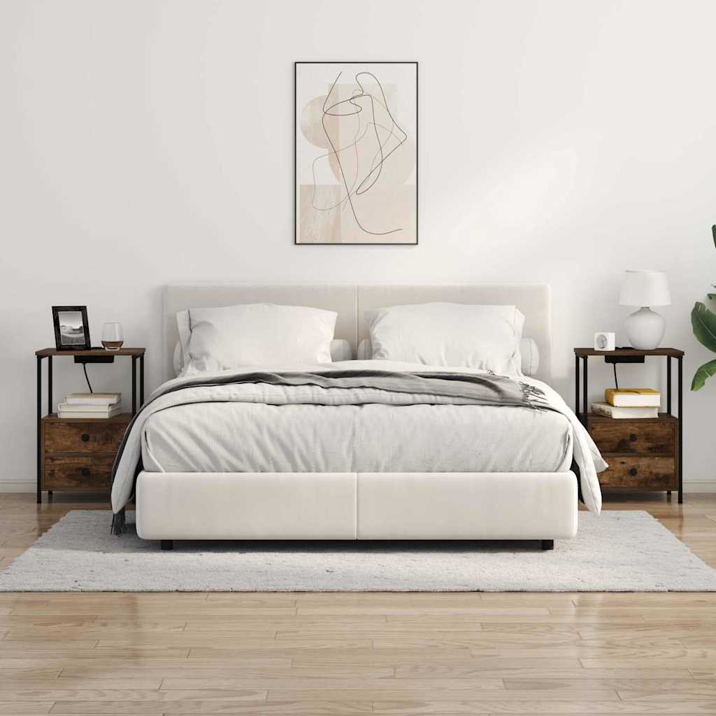 Bedside Cabinet with Charging Station 2 pcs Smoked oak