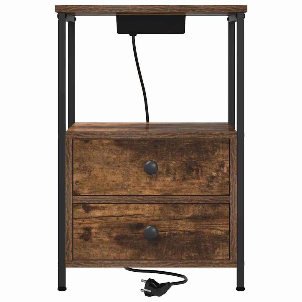 Bedside Cabinet with Charging Station 2 pcs Smoked oak