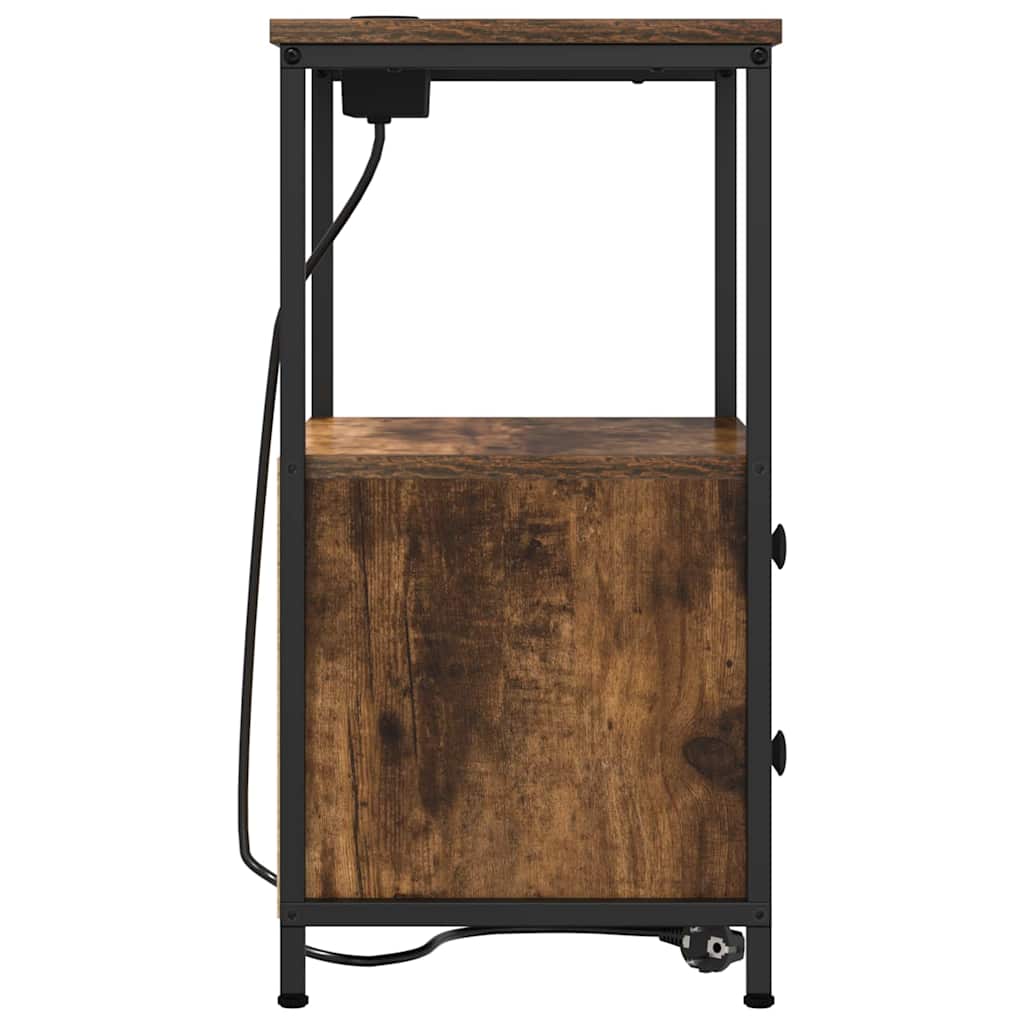 Bedside Cabinet with Charging Station 2 pcs Smoked oak