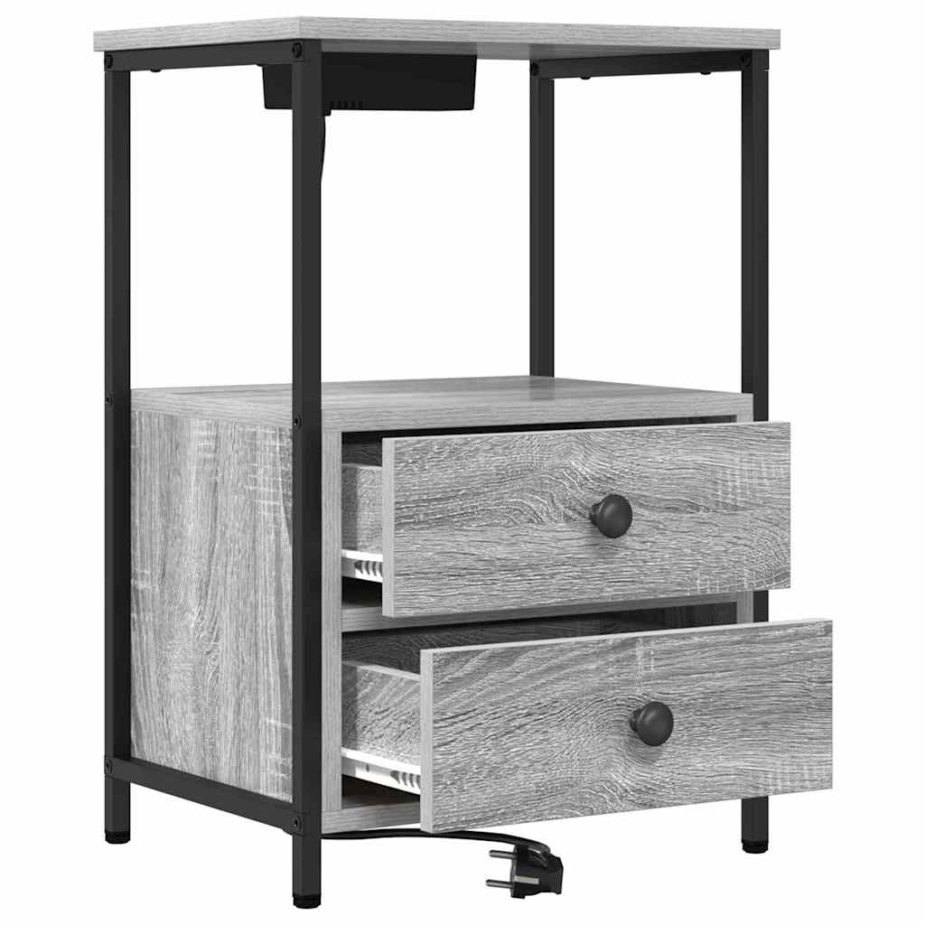 Bedside Cabinet with Charging Station with Drawer Grey sonoma
