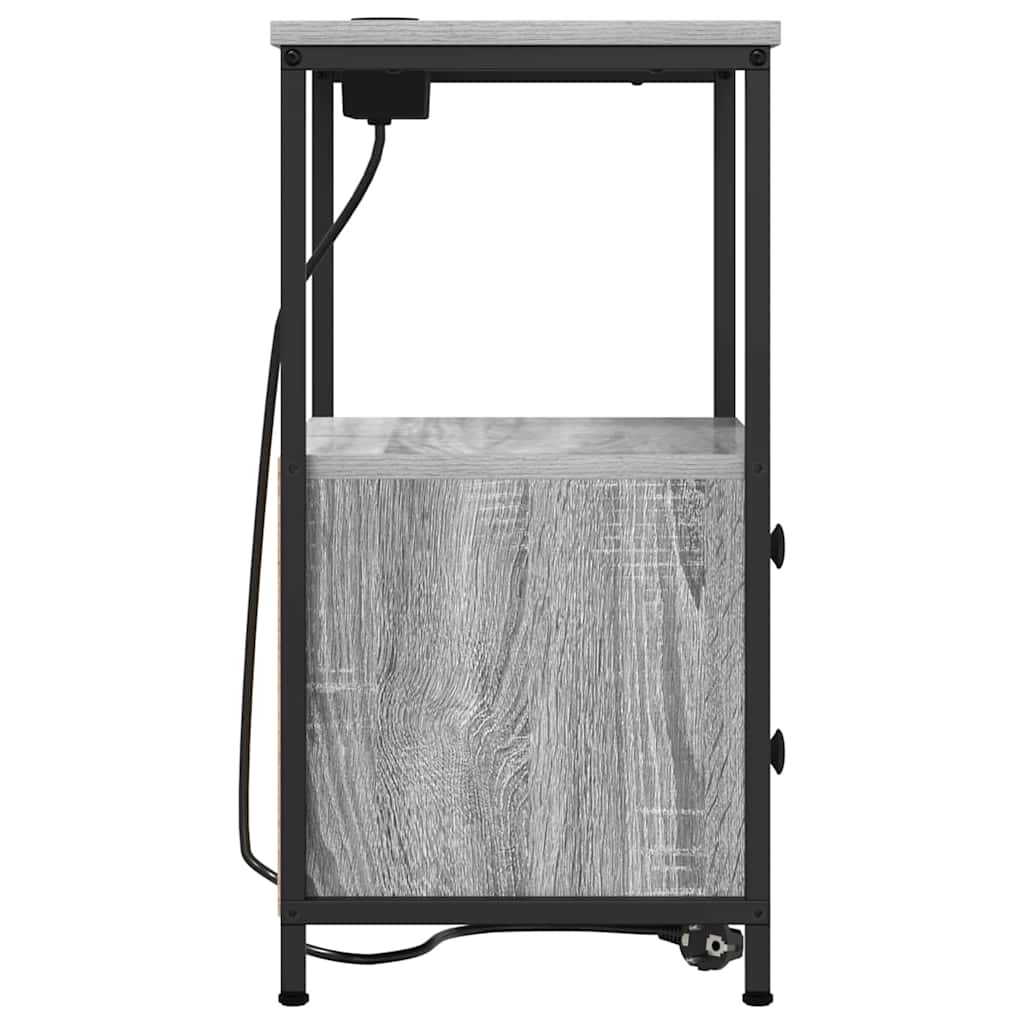 Bedside Cabinet with Charging Station with Drawer Grey sonoma