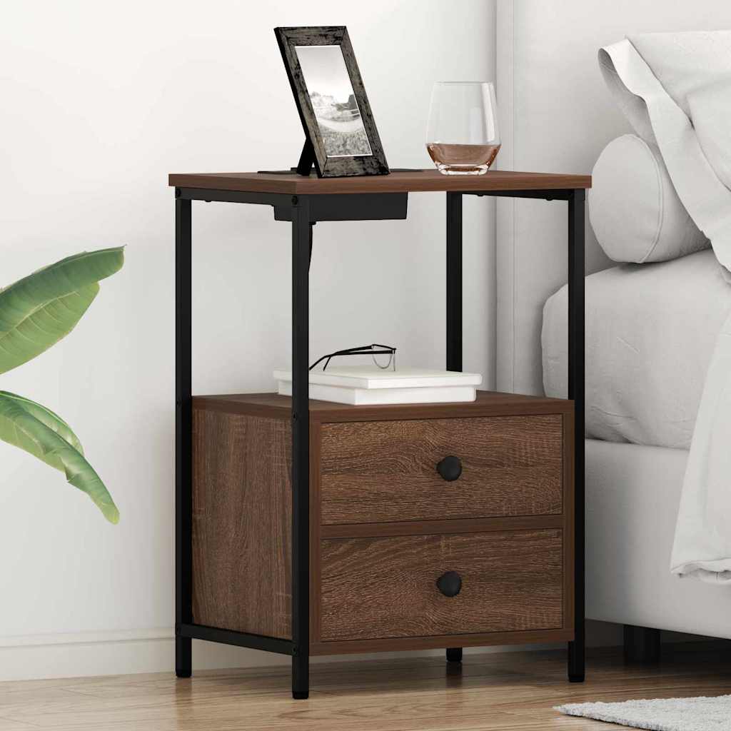 Bedside Cabinet with Charging Station 2 pcs Brown oak