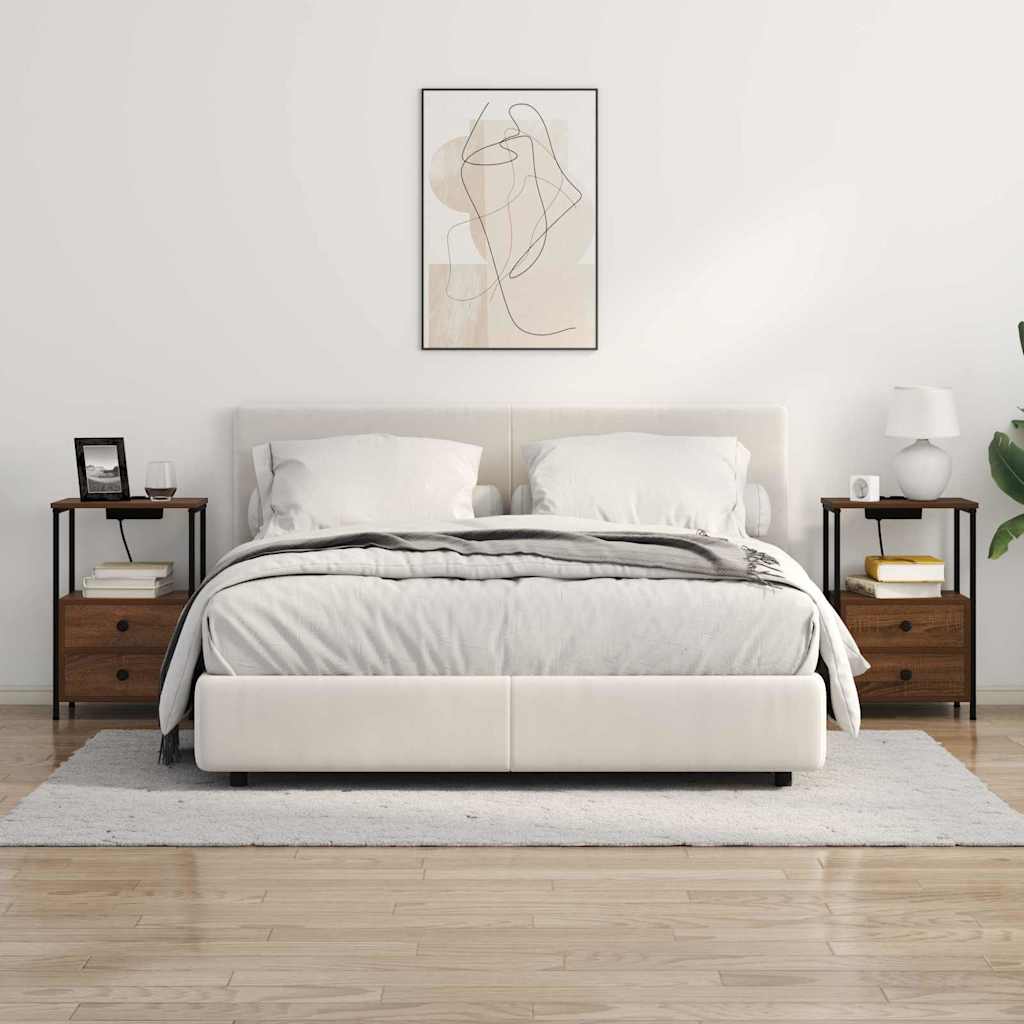 Bedside Cabinet with Charging Station 2 pcs Brown oak