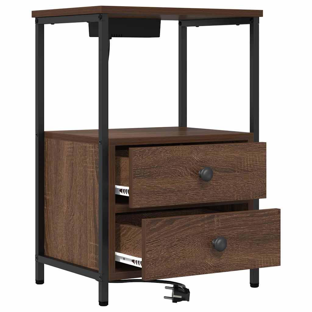 Bedside Cabinet with Charging Station 2 pcs Brown oak