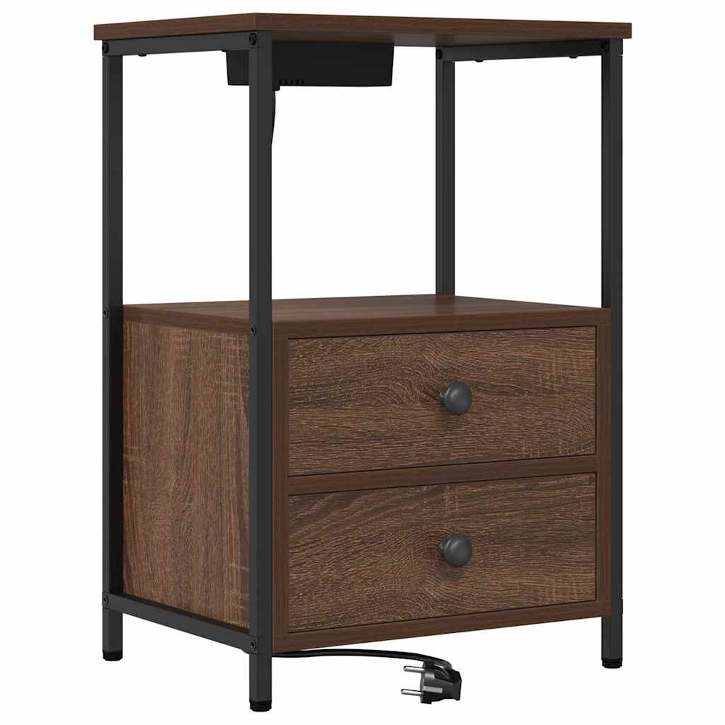 Bedside Cabinet with Charging Station 2 pcs Brown oak