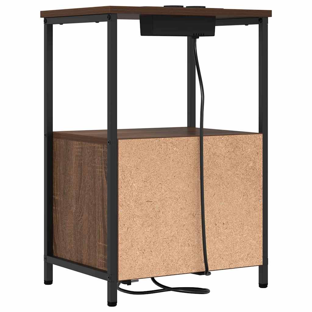 Bedside Cabinet with Charging Station 2 pcs Brown oak