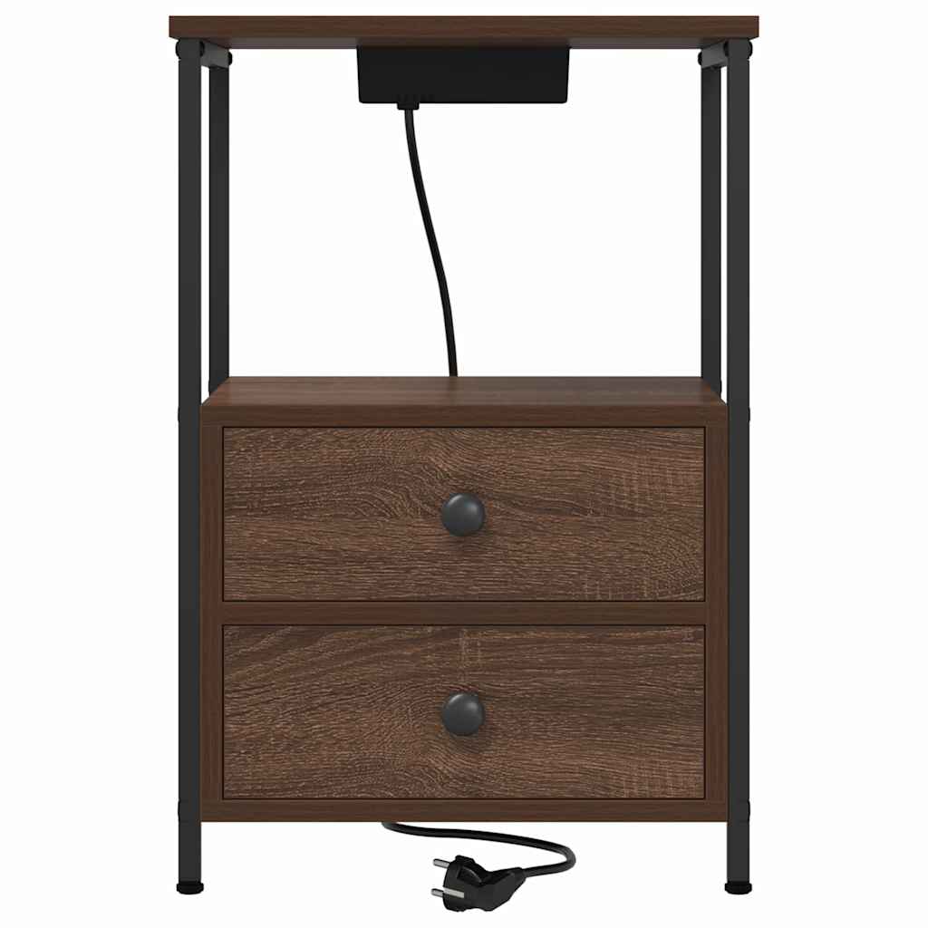 Bedside Cabinet with Charging Station 2 pcs Brown oak