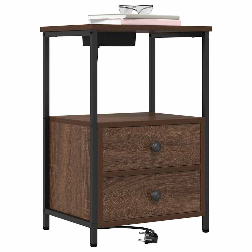 Bedside Cabinet with Charging Station 2 pcs Brown oak