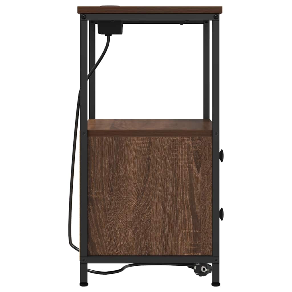 Bedside Cabinet with Charging Station 2 pcs Brown oak
