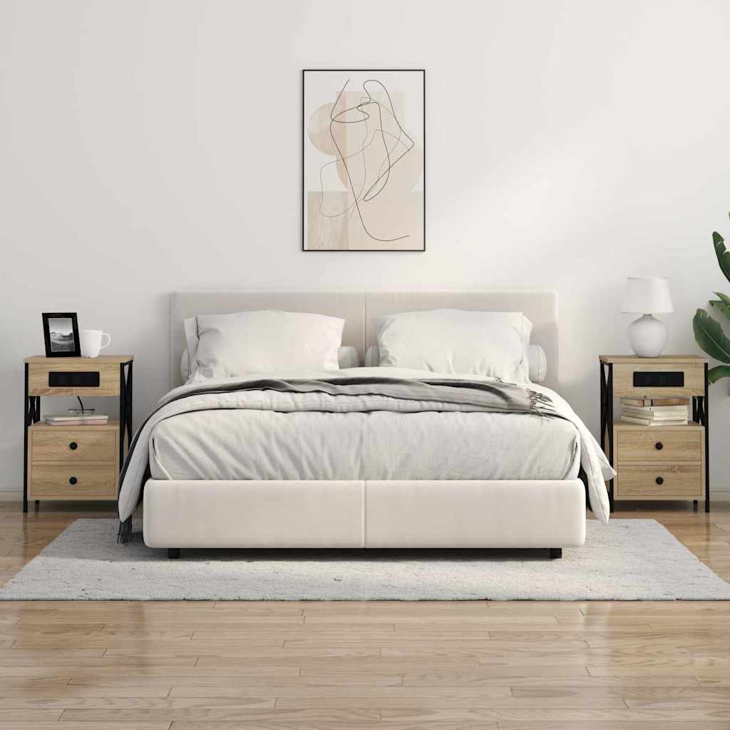 Bedside Cabinet with Charging Station 2 pcs Sonoma Oak