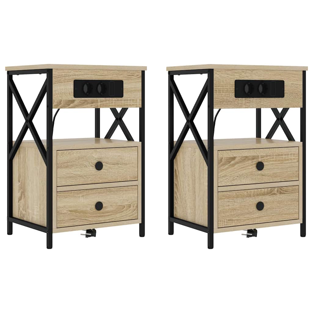 Bedside Cabinet with Charging Station 2 pcs Sonoma Oak