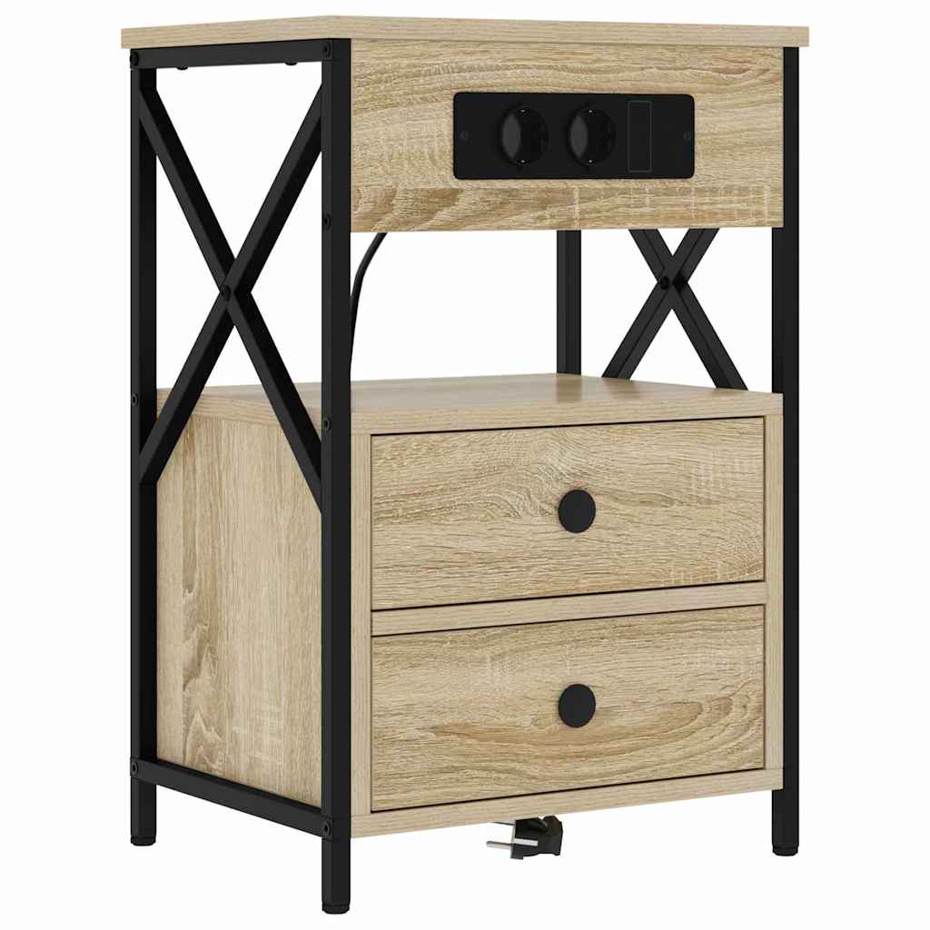 Bedside Cabinet with Charging Station 2 pcs Sonoma Oak