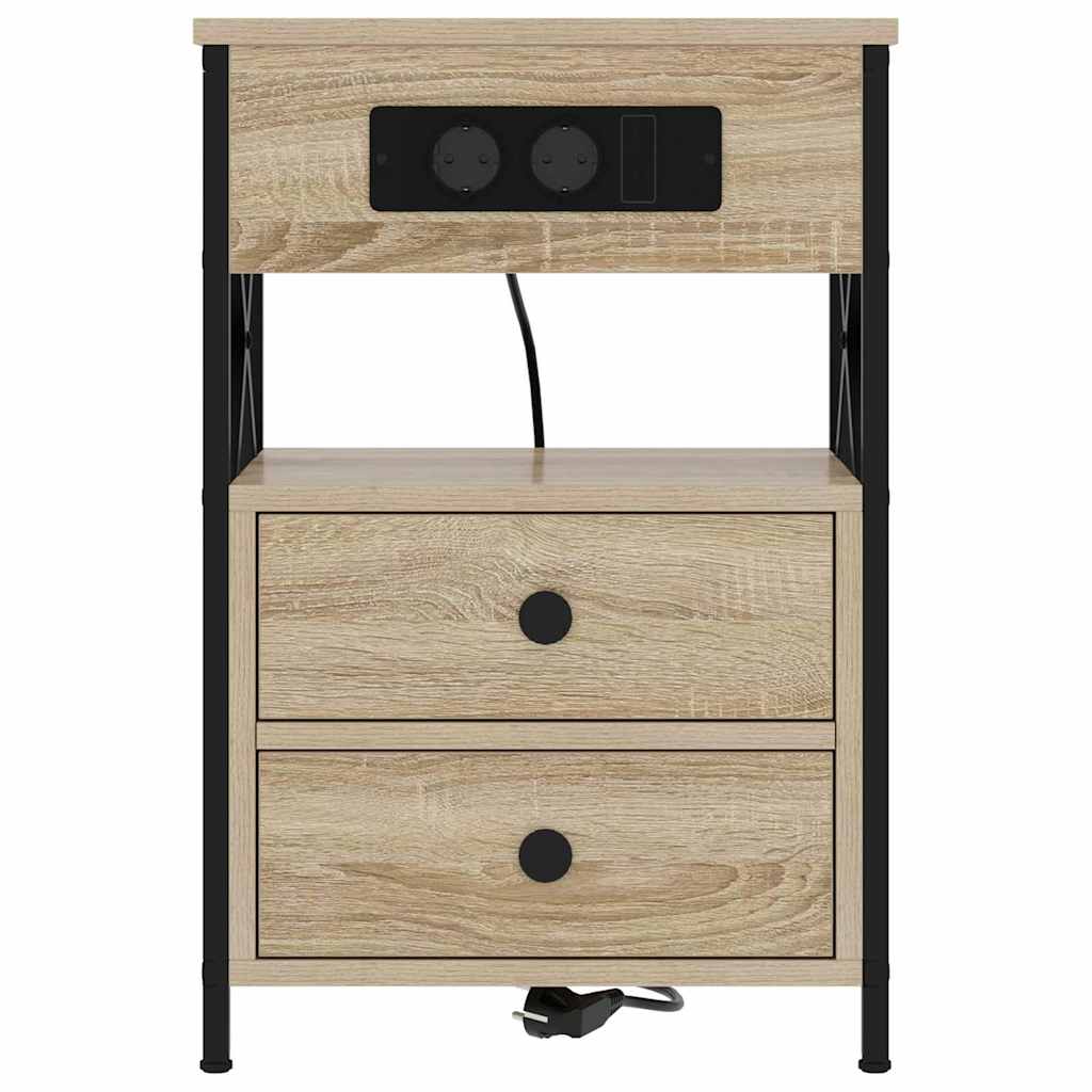 Bedside Cabinet with Charging Station 2 pcs Sonoma Oak