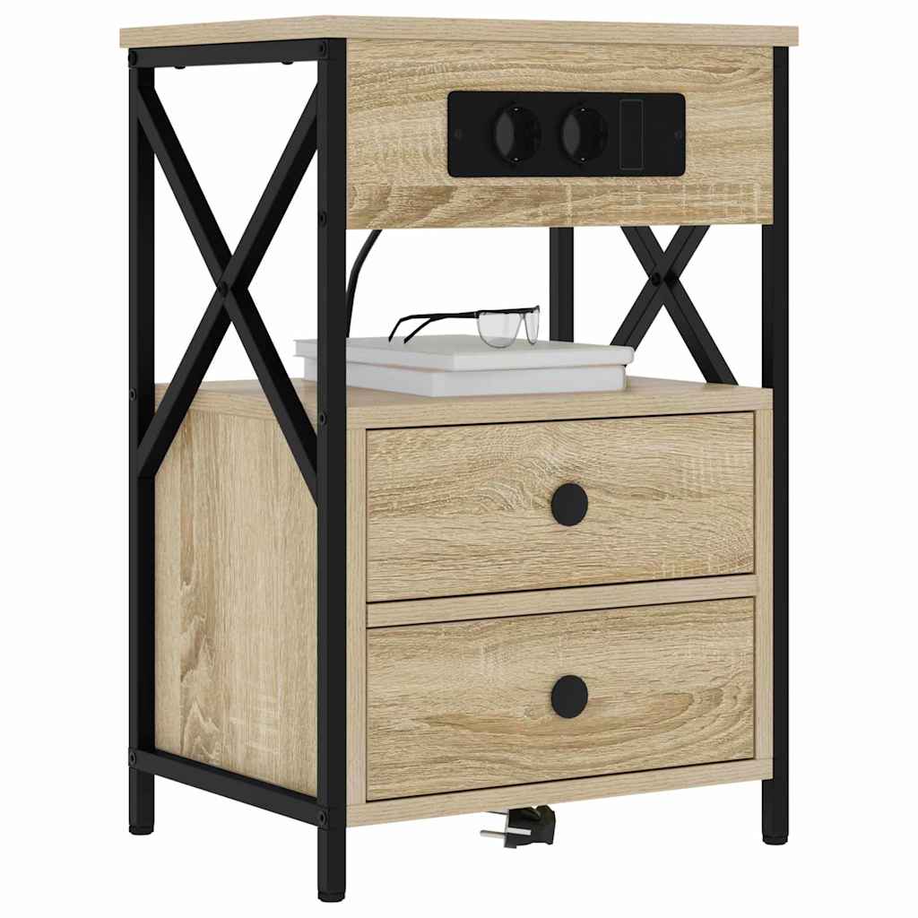 Bedside Cabinet with Charging Station 2 pcs Sonoma Oak
