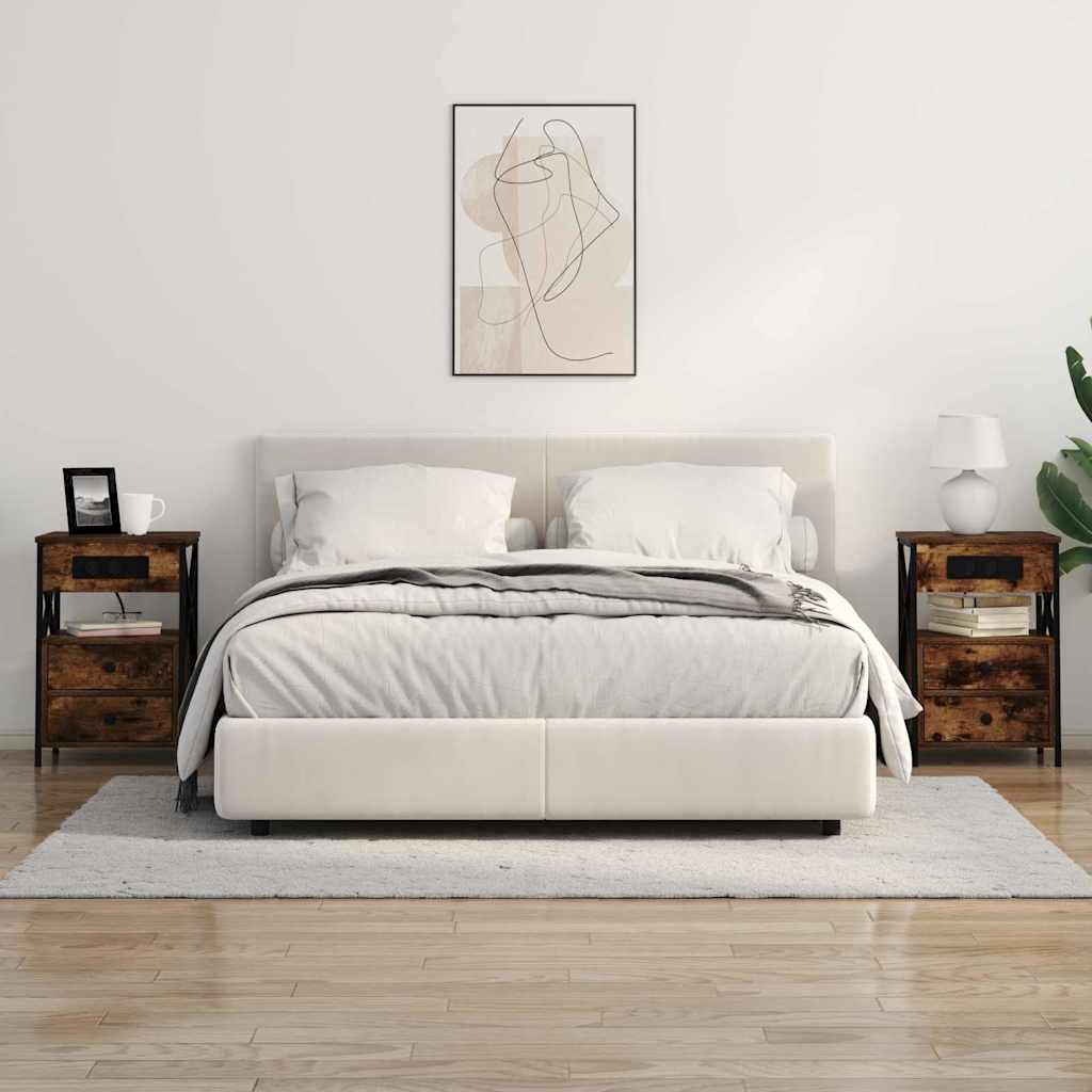 Bedside Cabinet with Charging Station with Drawer Smoked Oak