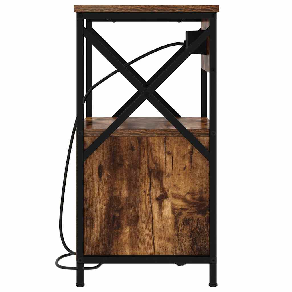 Bedside Cabinet with Charging Station with Drawer Smoked Oak