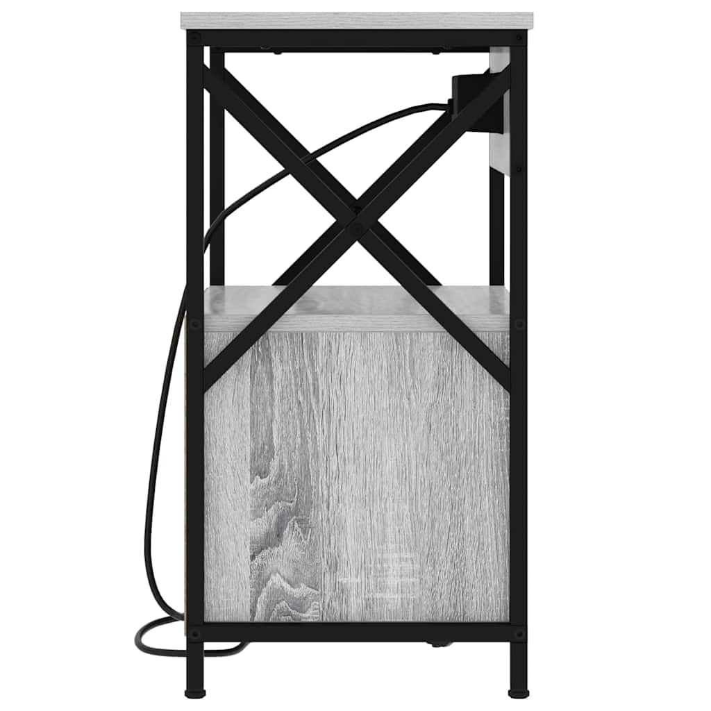 Bedside Cabinet with Charging Station with Drawer Grey sonoma