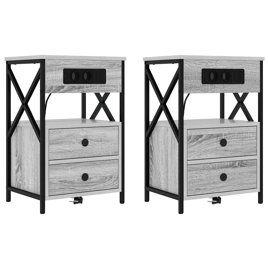 Bedside Cabinet with Charging Station 2 pcs Grey sonoma
