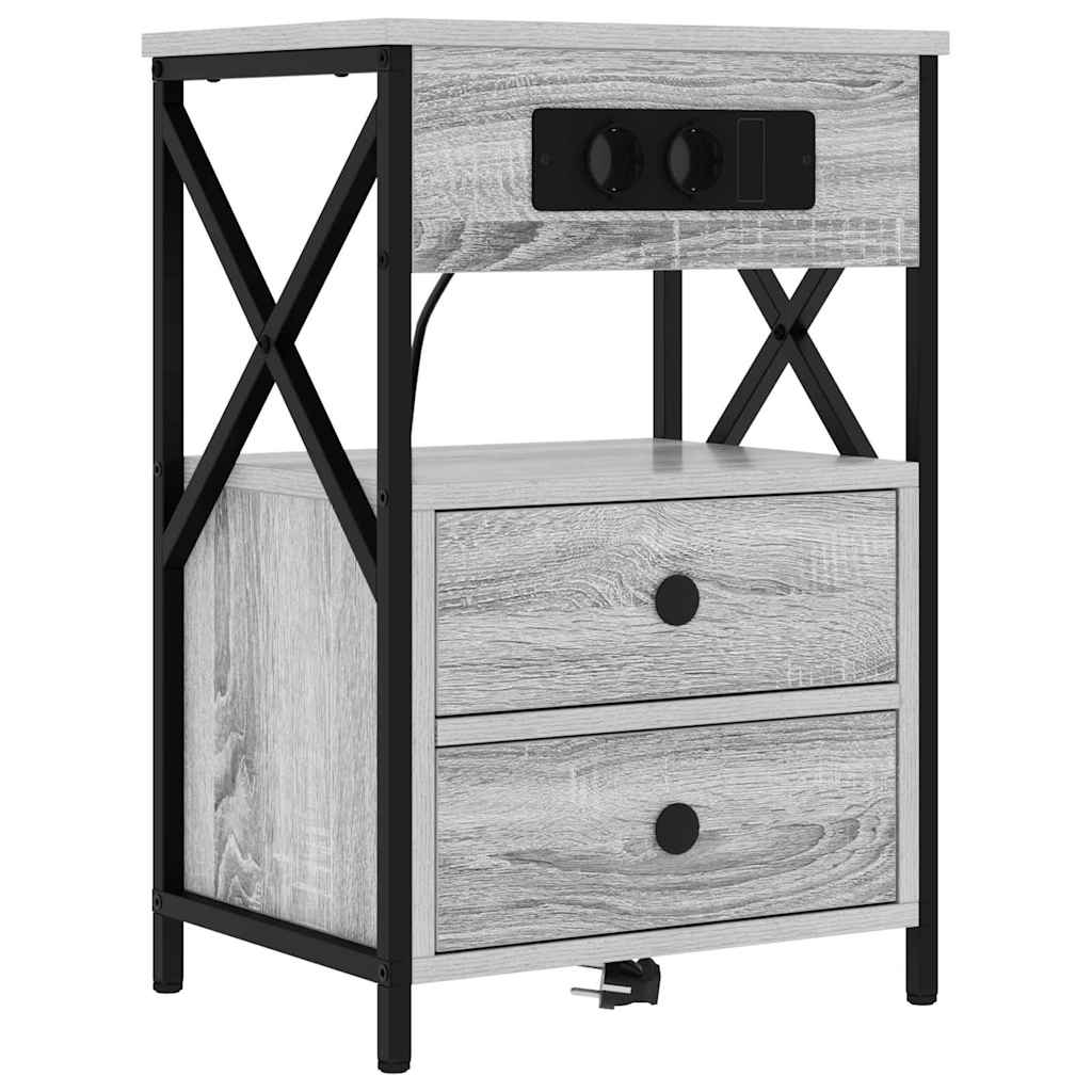Bedside Cabinet with Charging Station 2 pcs Grey sonoma