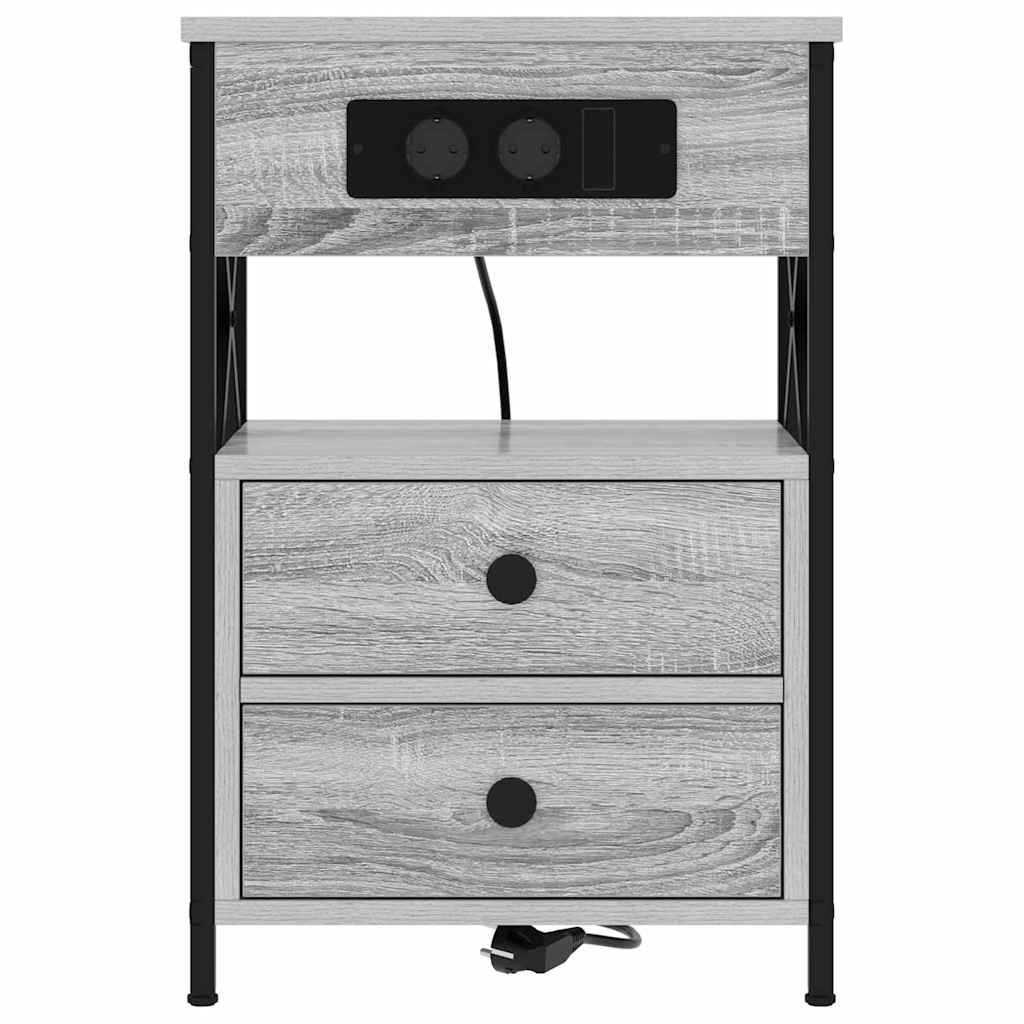 Bedside Cabinet with Charging Station 2 pcs Grey sonoma