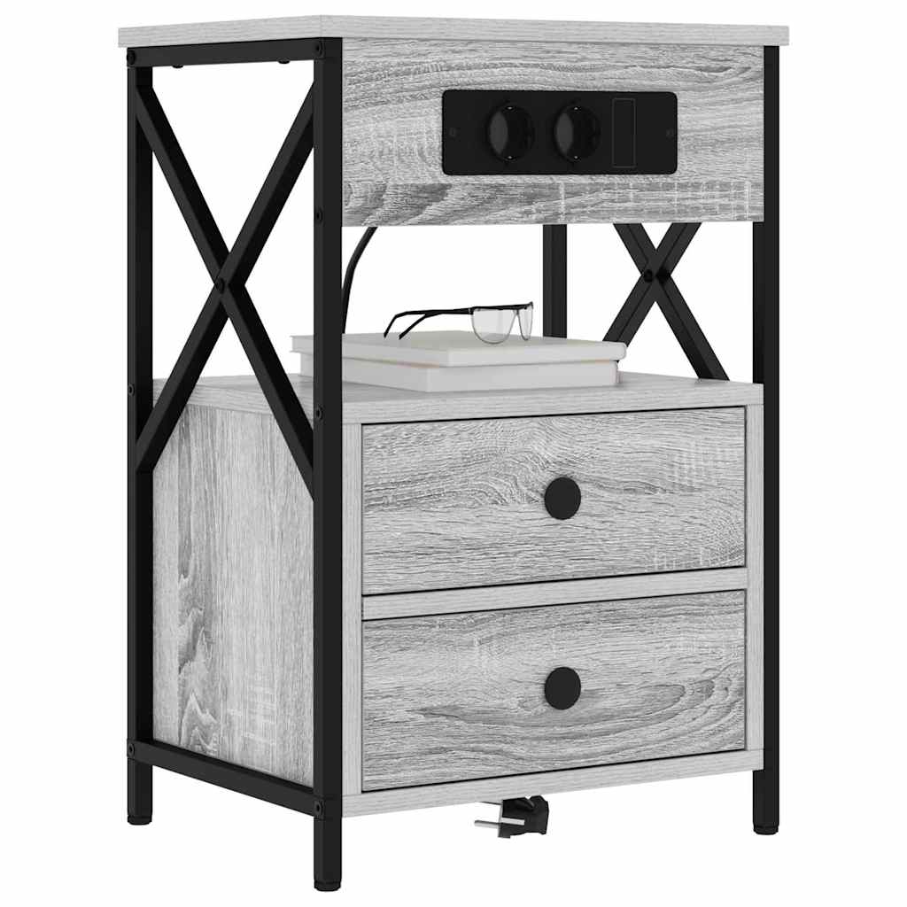 Bedside Cabinet with Charging Station 2 pcs Grey sonoma