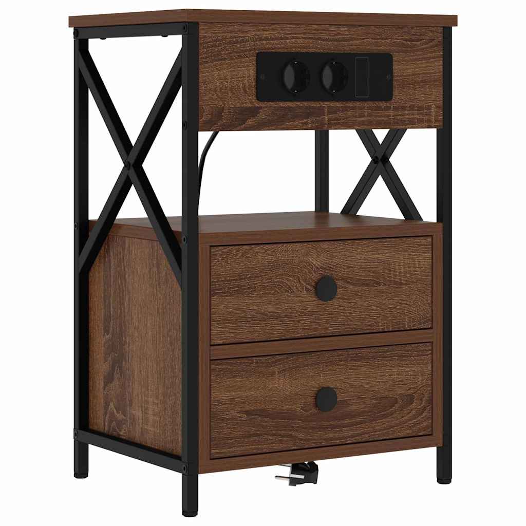 Bedside Cabinet with Charging Station Brown Oak 40 x 31 x 60 cm