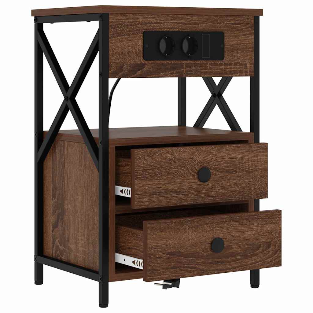 Bedside Cabinet with Charging Station Brown Oak 40 x 31 x 60 cm