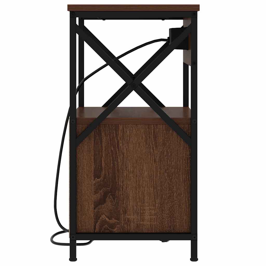 Bedside Cabinet with Charging Station Brown Oak 40 x 31 x 60 cm