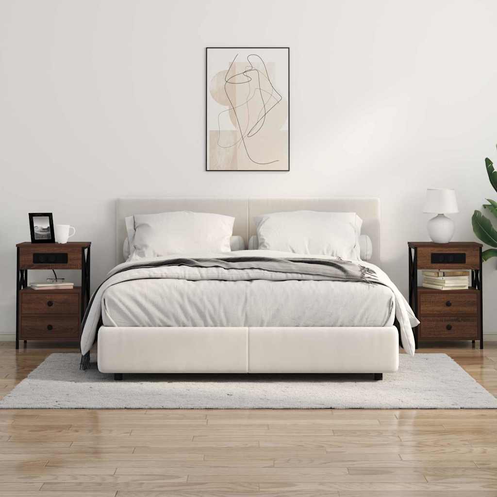Bedside Cabinet with Charging Station 2 pcs Brown Oak