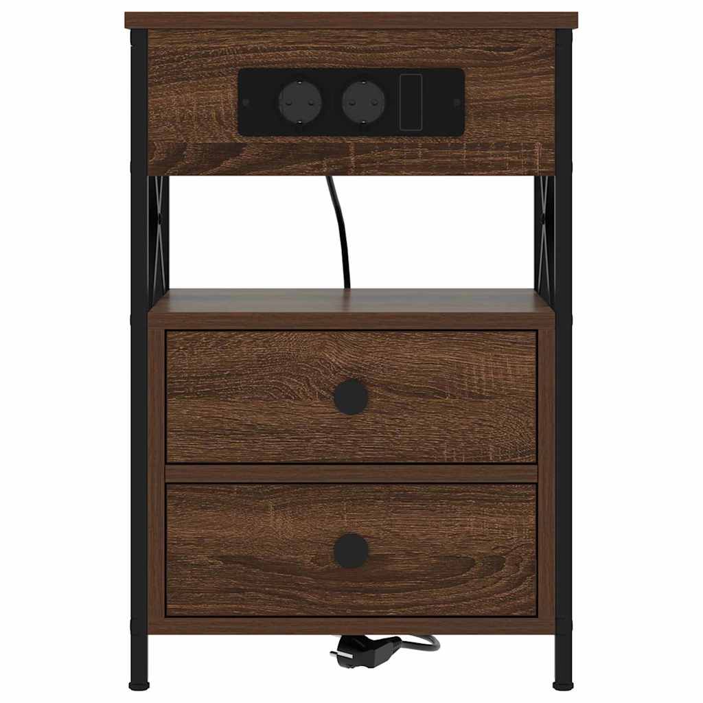 Bedside Cabinet with Charging Station 2 pcs Brown Oak