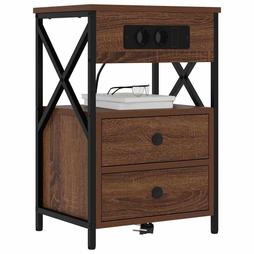 Bedside Cabinet with Charging Station 2 pcs Brown Oak