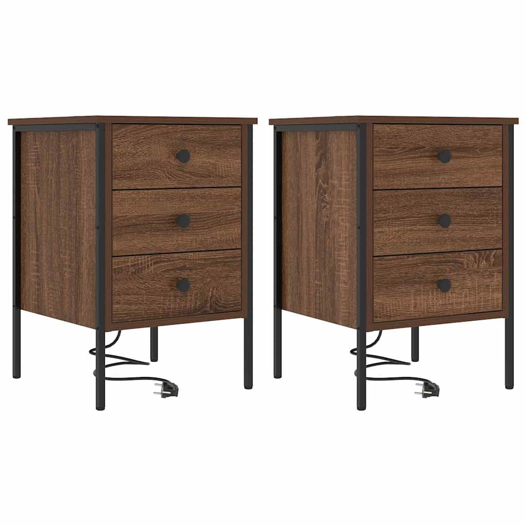 Bedside Cabinet 2 pcs Brown oak 42 x 41 x 61 cm Engineered wood