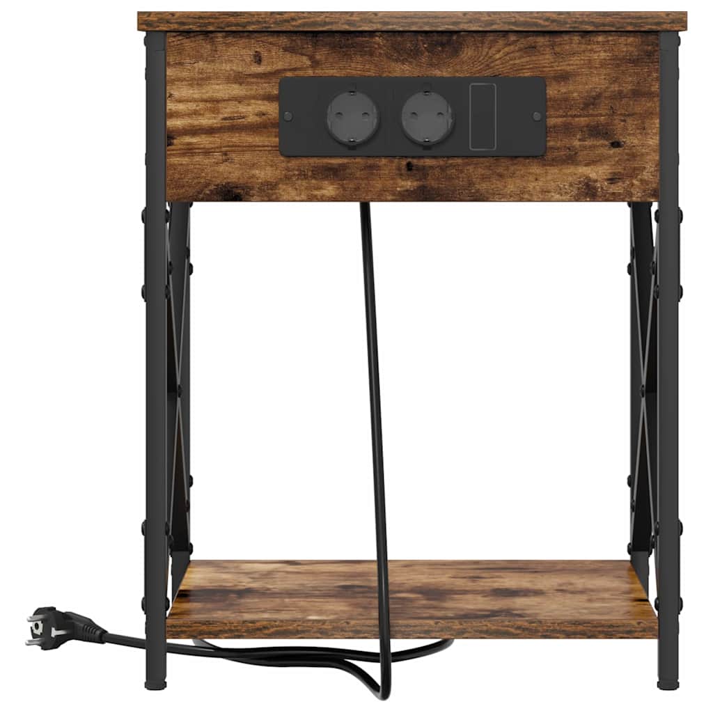 Bedside Cabinet with Charging Station Smoked oak