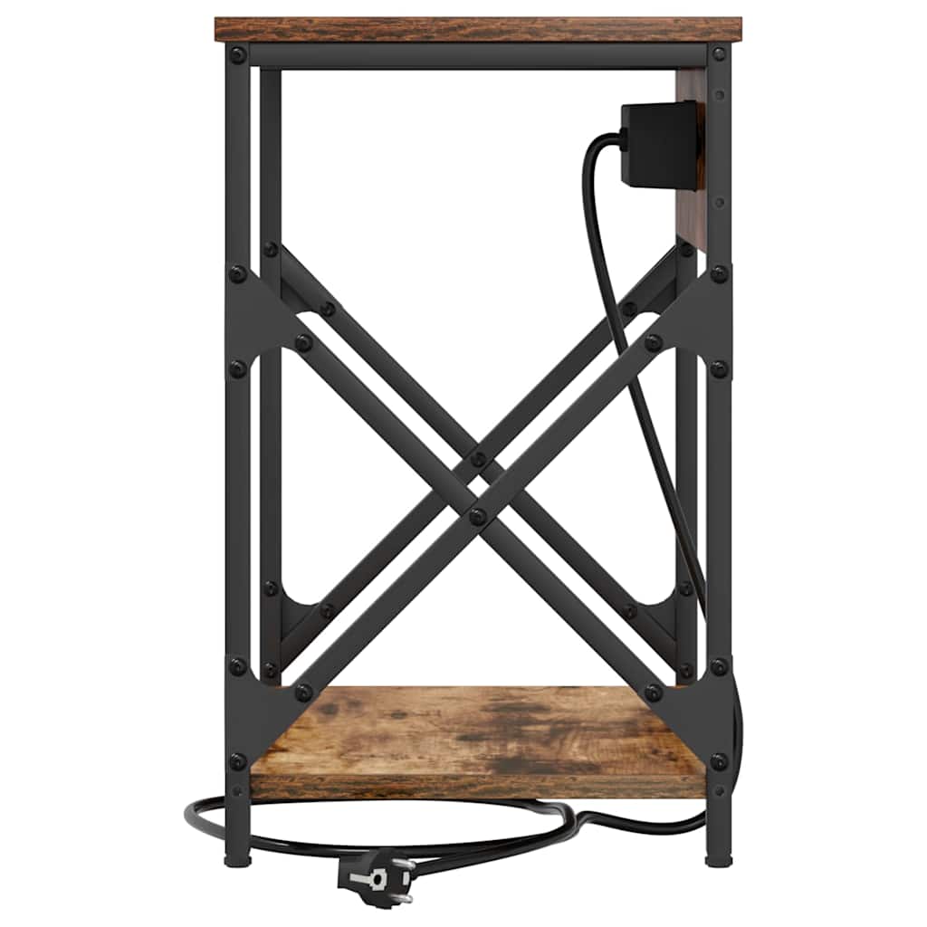 Bedside Cabinet with Charging Station Smoked oak