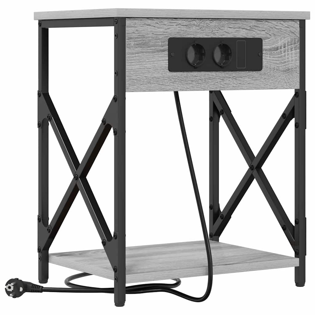 Bedside Cabinet with Charging Station 2 pcs Grey sonoma