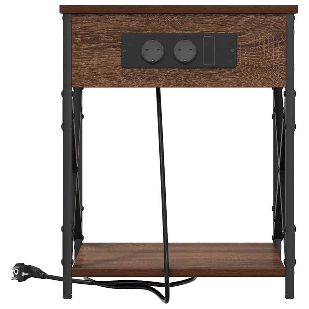 Bedside Cabinet with Charging Station 2 pcs Brown oak