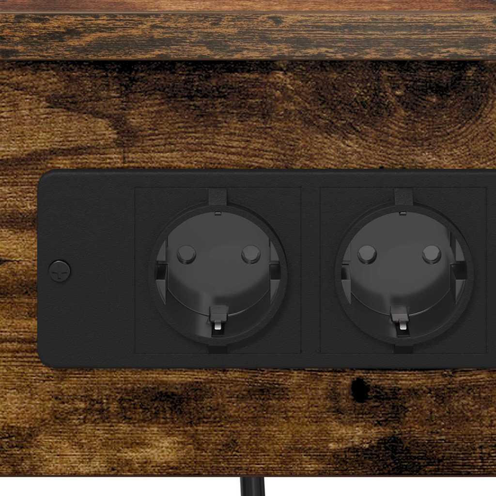 Bedside Cabinet with Charging Station with Shelf Smoked oak