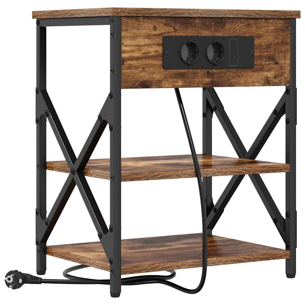 Bedside Cabinet with Charging Station with Shelf Smoked oak