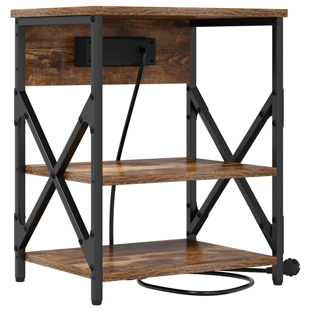 Bedside Cabinet with Charging Station with Shelf Smoked oak