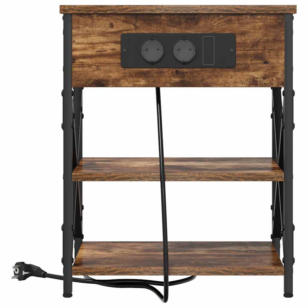 Bedside Cabinet with Charging Station with Shelf Smoked oak