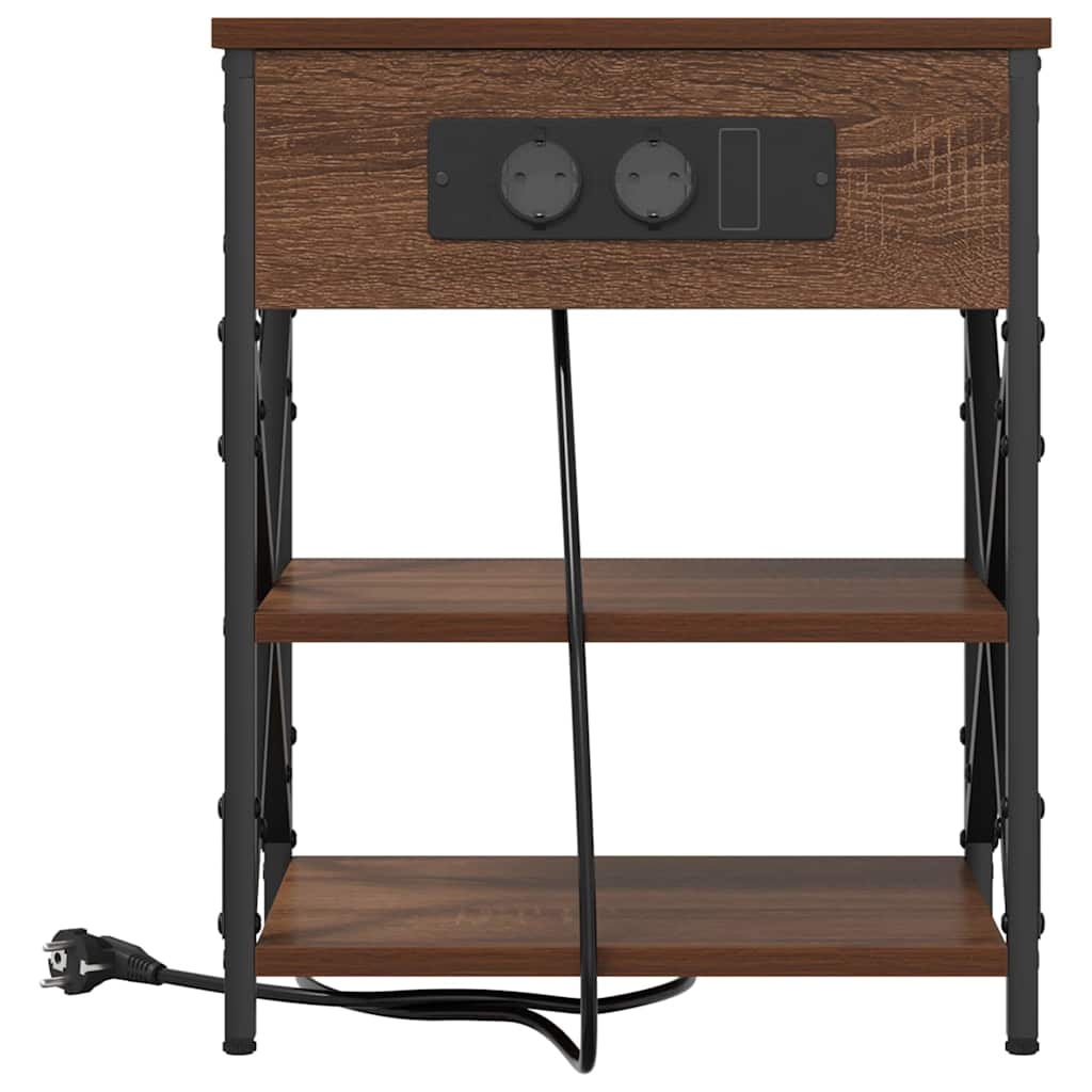Bedside Cabinet with Charging Station Brown oak Engineered Wood