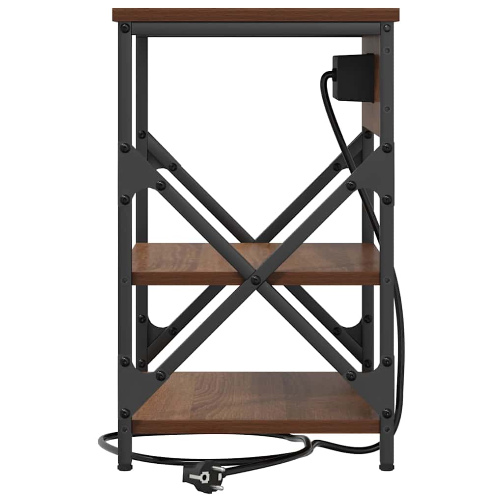 Bedside Cabinet with Charging Station Brown oak Engineered Wood