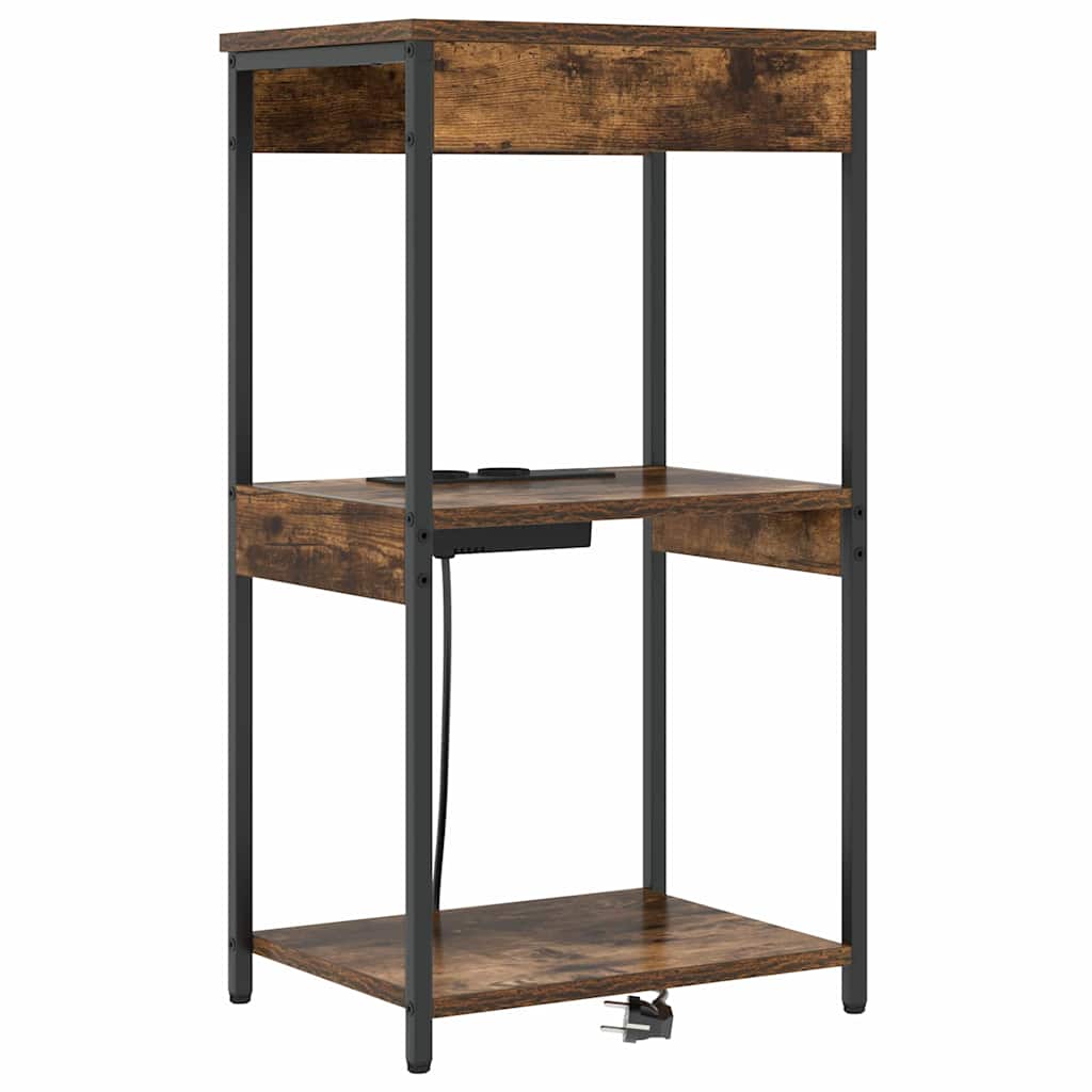 Bedside Cabinet with Charging Station with Shelf Smoked oak