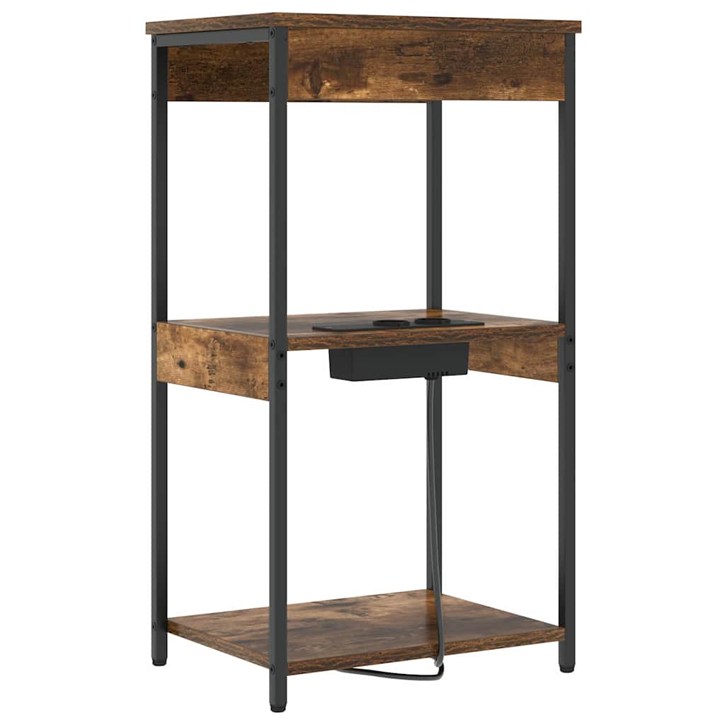 Bedside Cabinet with Charging Station with Shelf Smoked oak