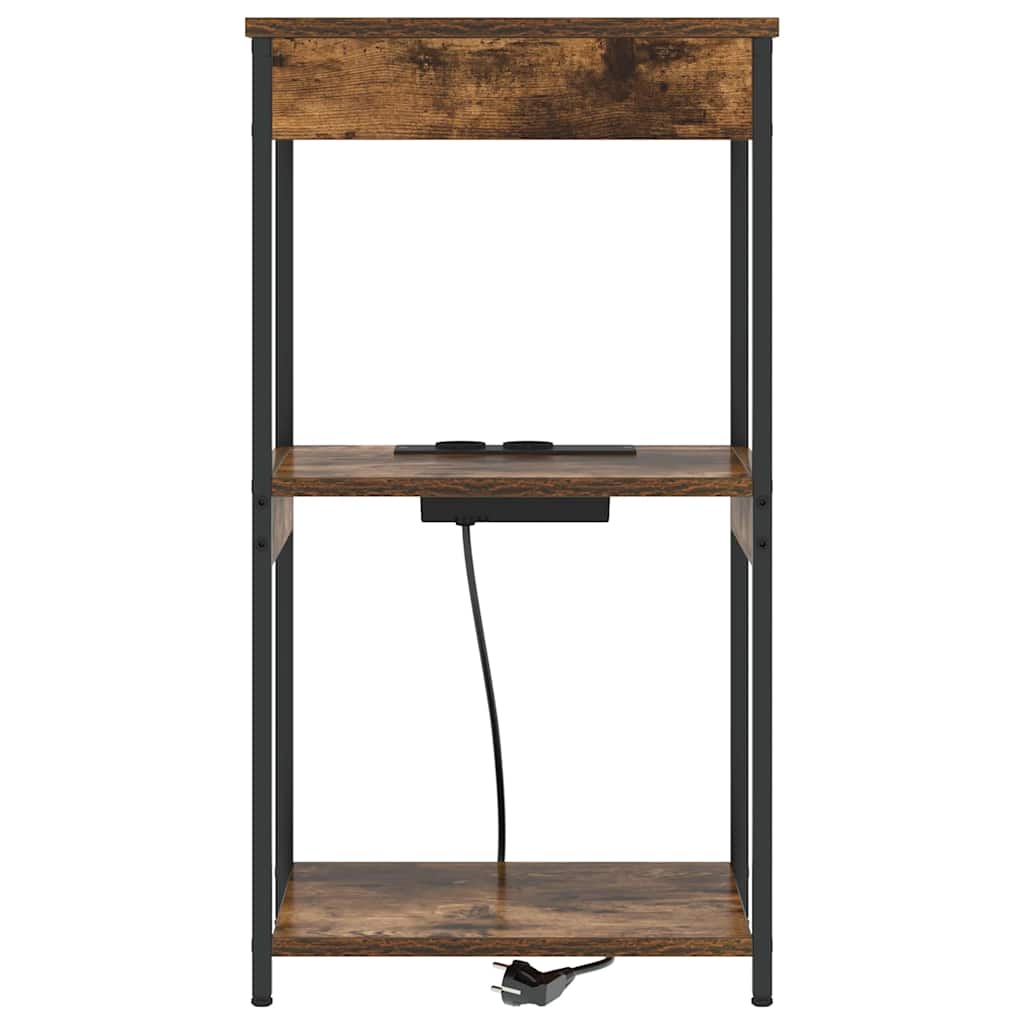 Bedside Cabinet with Charging Station with Shelf Smoked oak