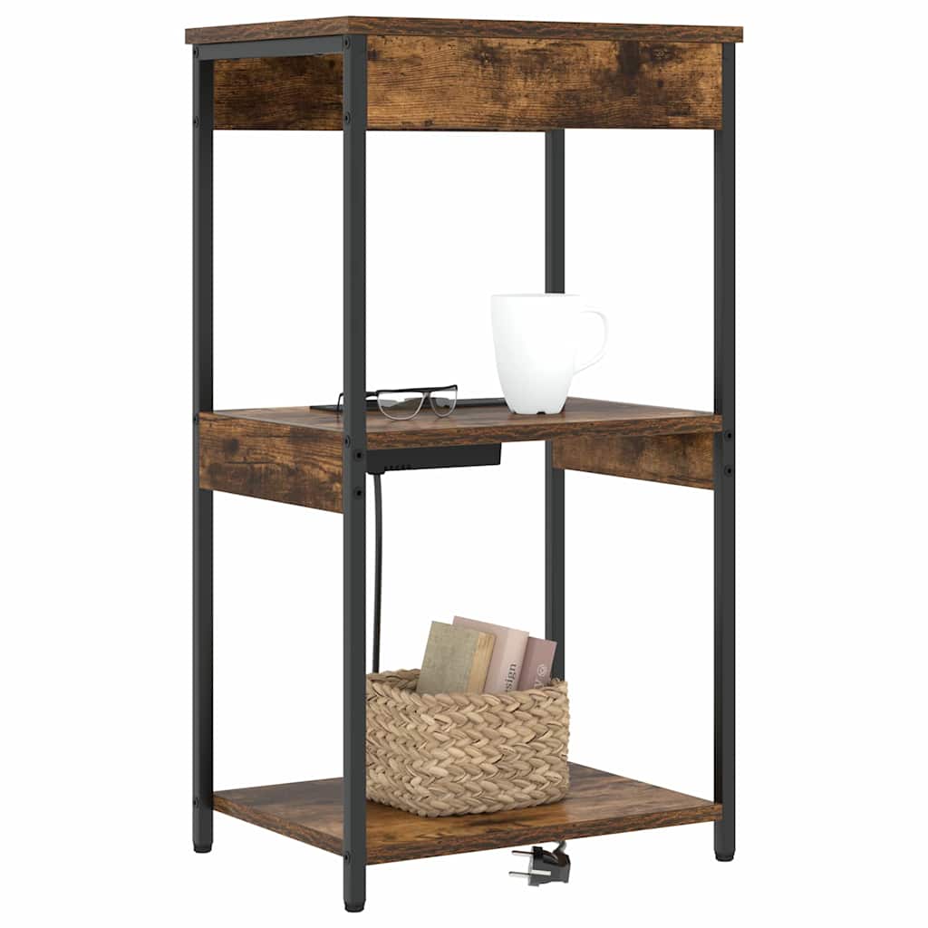 Bedside Cabinet with Charging Station with Shelf Smoked oak