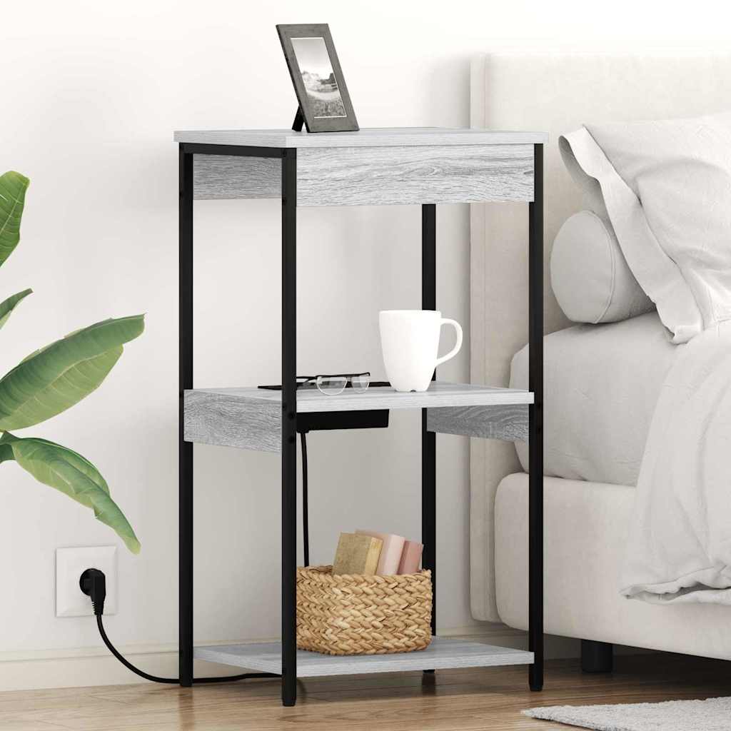 Bedside Cabinet with Charging Station with Shelf Grey sonoma