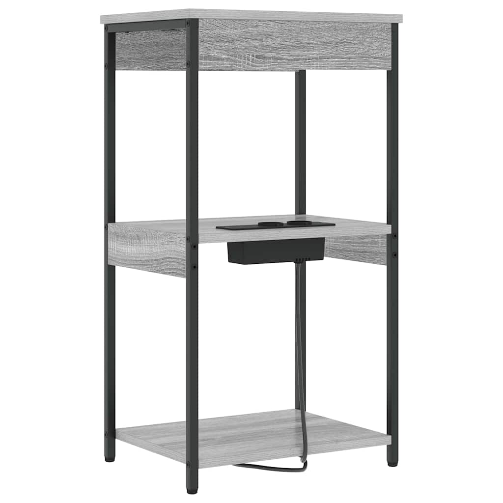 Bedside Cabinet with Charging Station with Shelf Grey sonoma