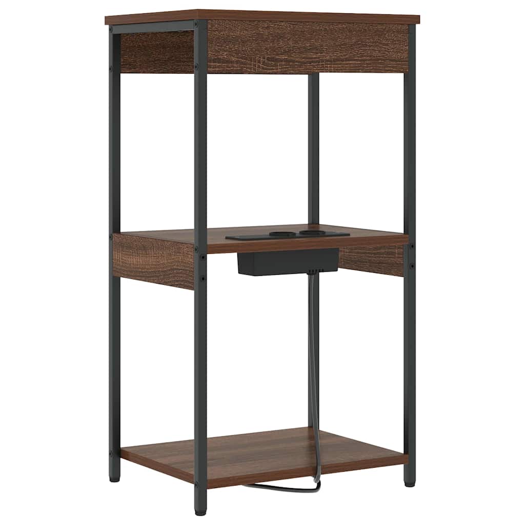 Bedside Cabinet with Charging Station Brown oak Engineered Wood