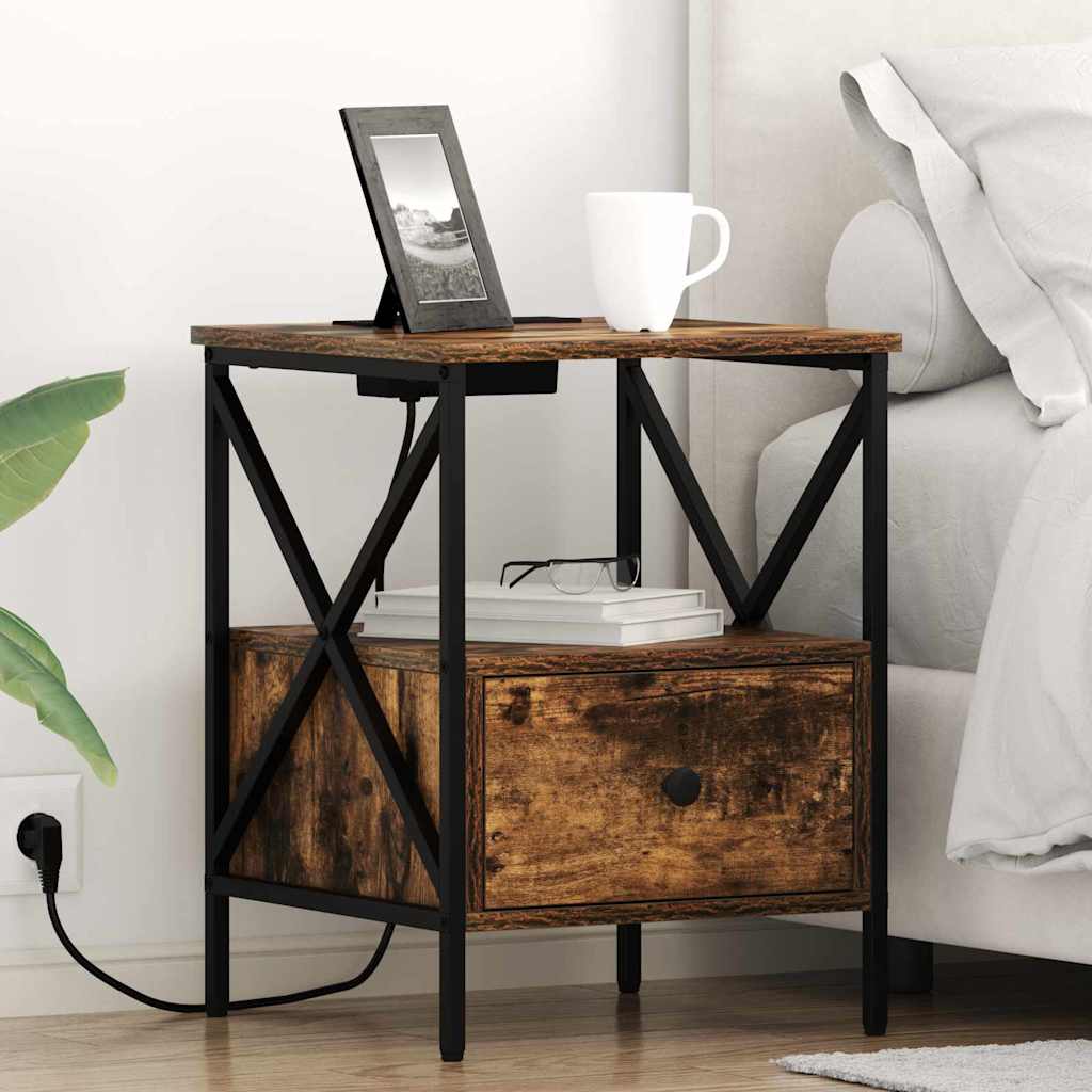 Bedside Cabinet Smoked oak 41.5 x 40.5 x 55 cm Engineered wood